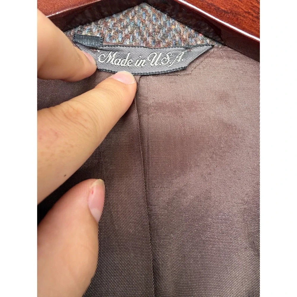 Vintage Levis Menswear Brown Herringbone Tweed Wool Blazer Made in USA Mens 42